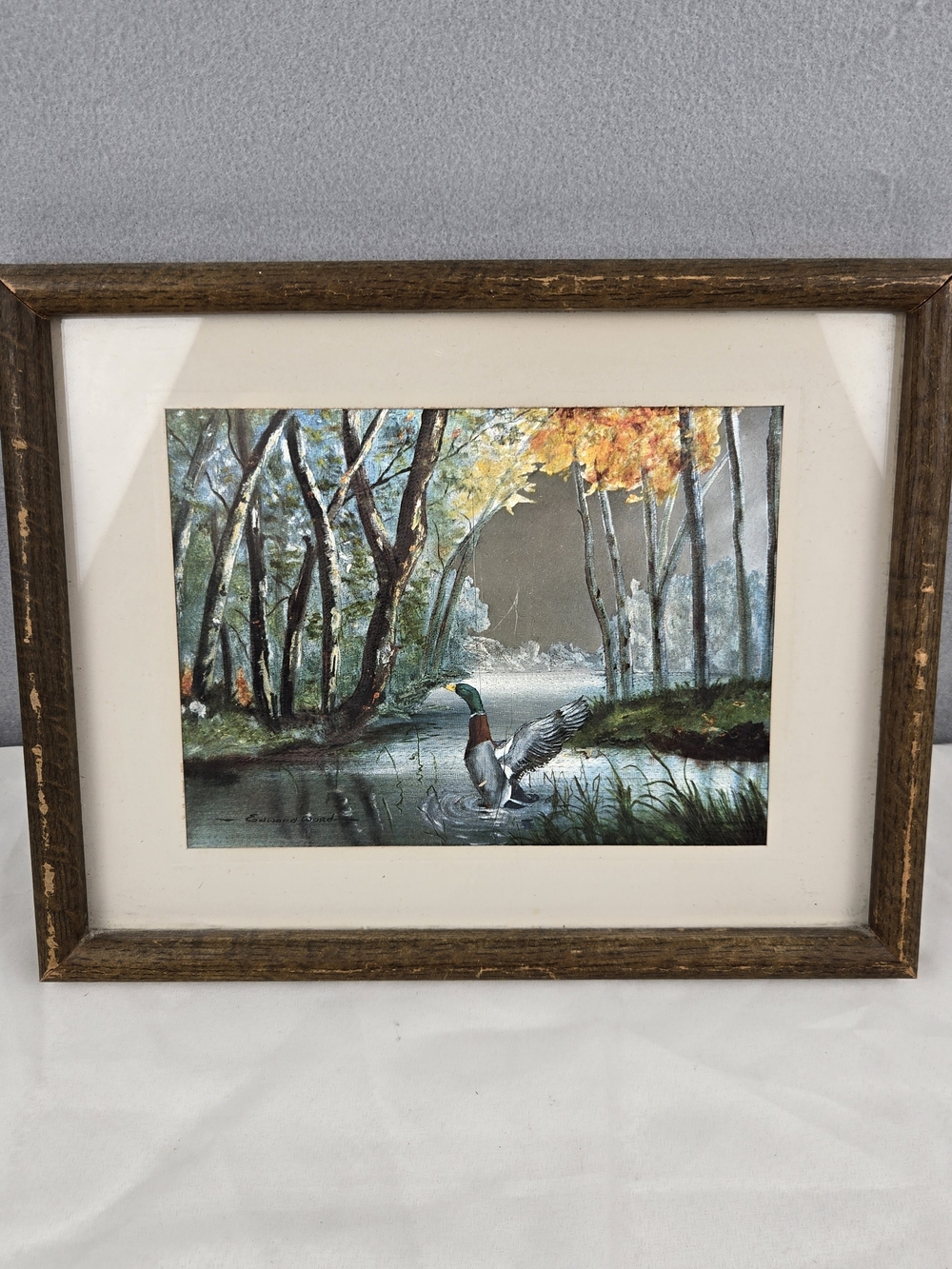 Vintage 1960s Edward Ward Mallard Duck Foil Art Framed Print
